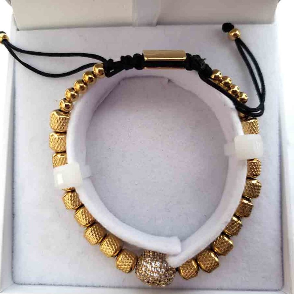 Christin Lars Scandinavia Gold Stainless Steel + Crystals Skull Bracelet Men's - Picture 2 of 3